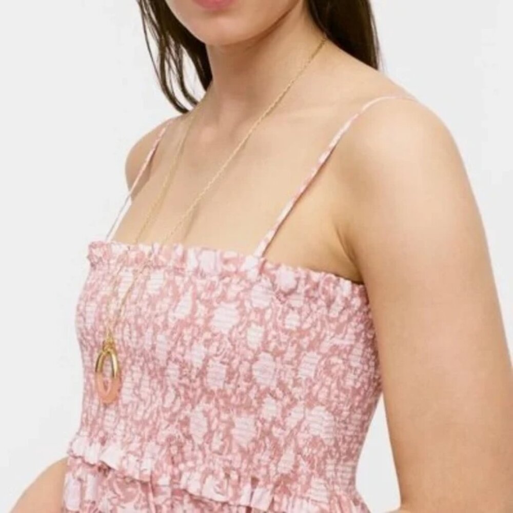 J. Crew Smocked Cotton Poplin Dress Rose Vines Sz M - Picture 2 of 13